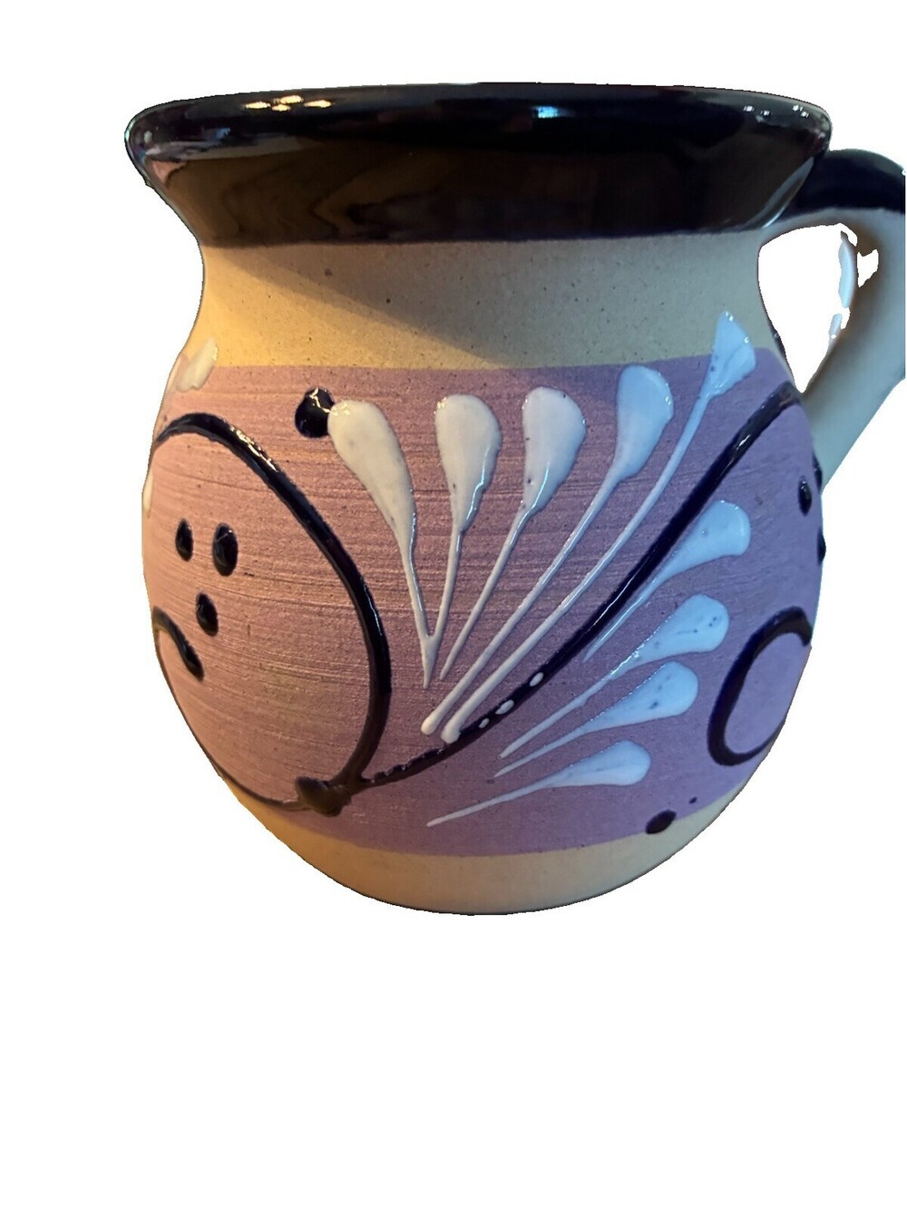 Vintage Talavera Venegas Pottery Mug Signed Mexico Jarrito Purple Cobalt Blue